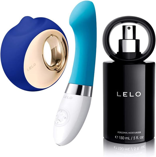 LELO Bundle: ORA 3 Midnight Blue Oral Sex Stimulator + Gigi 2 Turquoise Blue G Spot Vibrator + Free LELO Personal Moisturizer