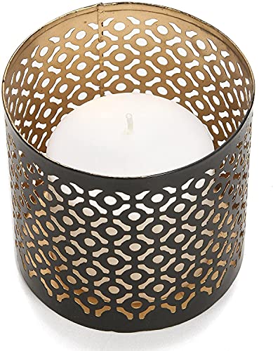 Hosley 4.5" High Black (Gold Inside) Metal Jar Holder Candle Sleeve. Candle Holder, Votive, Tea Light Lanterns Use with Tealights. Ideal Gift for Weddings, Parties, Spa and Aromatherapy O6