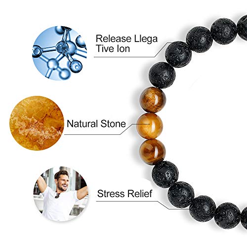 M MOOHAM Natural Stone Bracelets for Men - 8mm Tiger Eye | Matte Agate | Lava Rock Bracelets for Men Teen Boys Gifts Fathers Day Anniversary Birthday Gifts for Him