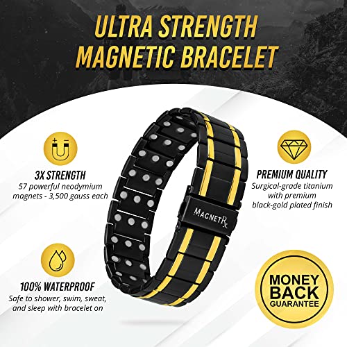 MagnetRX® 3X Strength Magnetic Bracelets for Men – Effective Titanium Mens Magnetic Bracelet – Premium Fold-Over Clasp & Adjustable Length with Sizing Tool & Gift Box (Black)