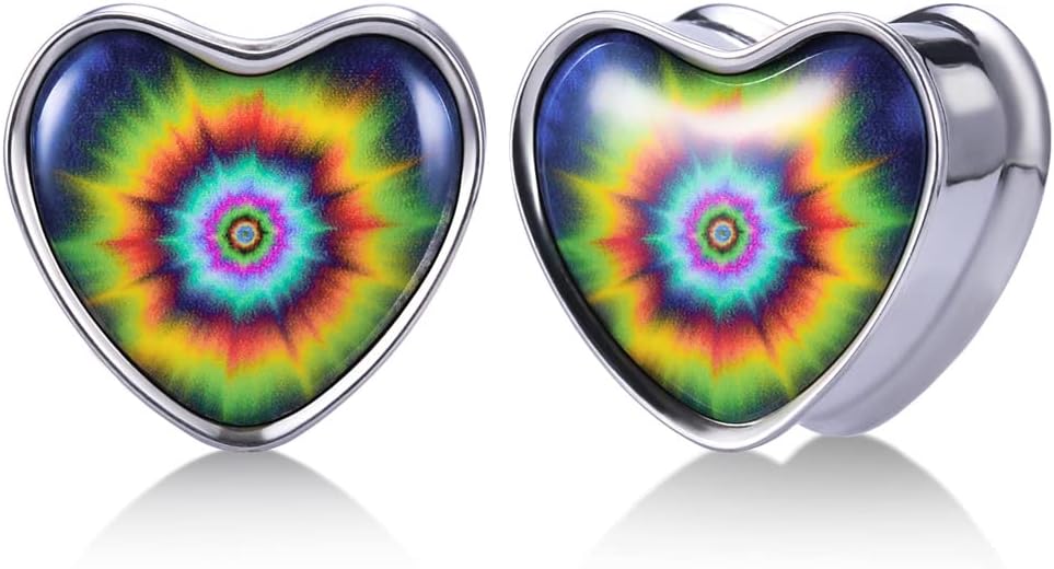 2PCS Stainless Steel Heart Ear Gauges Single Flared Stretcher Expander Gauges for Ears