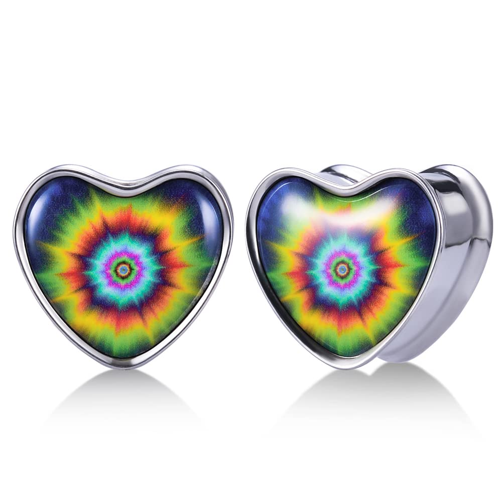 2PCS Stainless Steel Heart Ear Gauges Single Flared Stretcher Expander Gauges for Ears