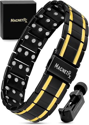 MagnetRX® 3X Strength Magnetic Bracelets for Men – Effective Titanium Mens Magnetic Bracelet – Premium Fold-Over Clasp & Adjustable Length with Sizing Tool & Gift Box (Black)