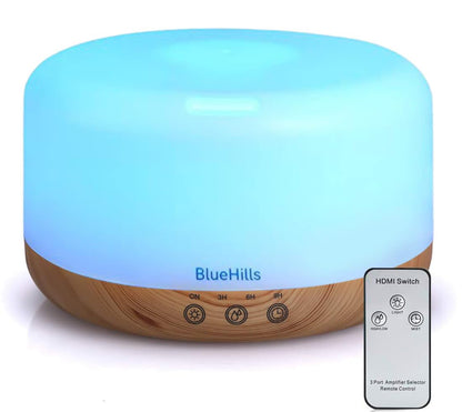 BlueHills Premium 2000 ML XL Essential Oil Diffuser Aromatherapy Humidifier for Large Room Home 40 Hour Run Huge Coverage Area 2 Liter Extra Large Capacity Diffuser Dark Wood Grain (E003)