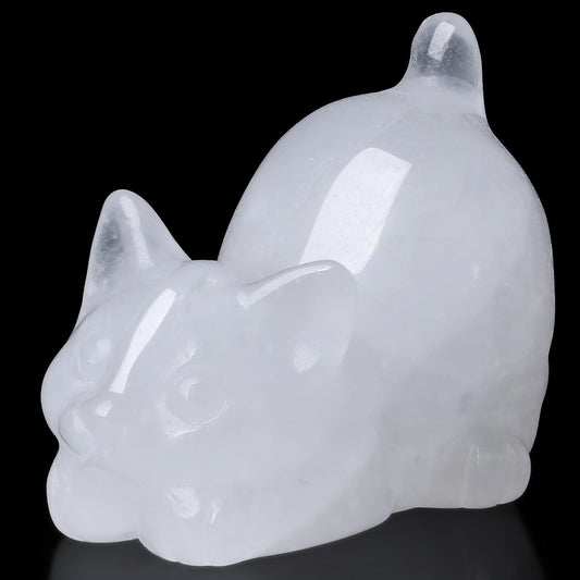 Black Obsidian Cat Statue Crystals and Healing Stones Cat Carved Room Home Decor Figurines for Office Lazy Sculpture Stone Crystal Desk Cute Art Decoration Gemstones Gifts for Cat Lovers Women