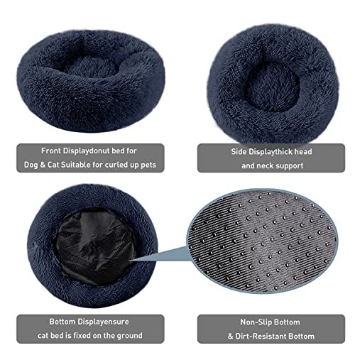 Dog Bed Calming Cat and Dog Beds, 20 inches Beige Cat Bed, Black/Pink/Beige Puppy Bed,Original Calming Donut Cat and Dog Bed in Shag Fur– Machine Washable, Anti Slip Waterproof Bottom