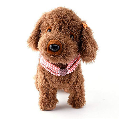 Dogs Kingdom 4 Rows Dog Cat Pearls Necklace Bling Rhinestone Heart Decor Collar Necklace Pet Puppy Jewelry Accessories,White,L:12-14" Neck