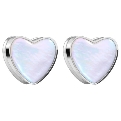 2PCS 8mm-25mm Pearl Shell Ear Gauges Saddle Tunnels 316L Stainless Steel Teardrop Heart Shape Double Flared Plugs Expander Stretcher Piercing