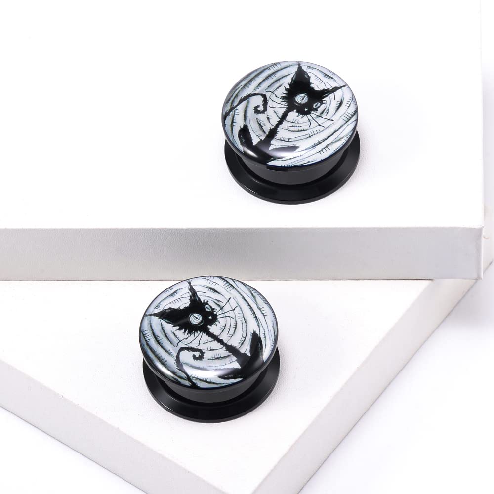 1 Pair Acrylic Solid Screw On Ear Plugs Tunnels Resin Allergy Free Stretcher Egyptian Cat Goddess Egypt Mythology Color Drawing For Women Men Body Piercing Jewelry