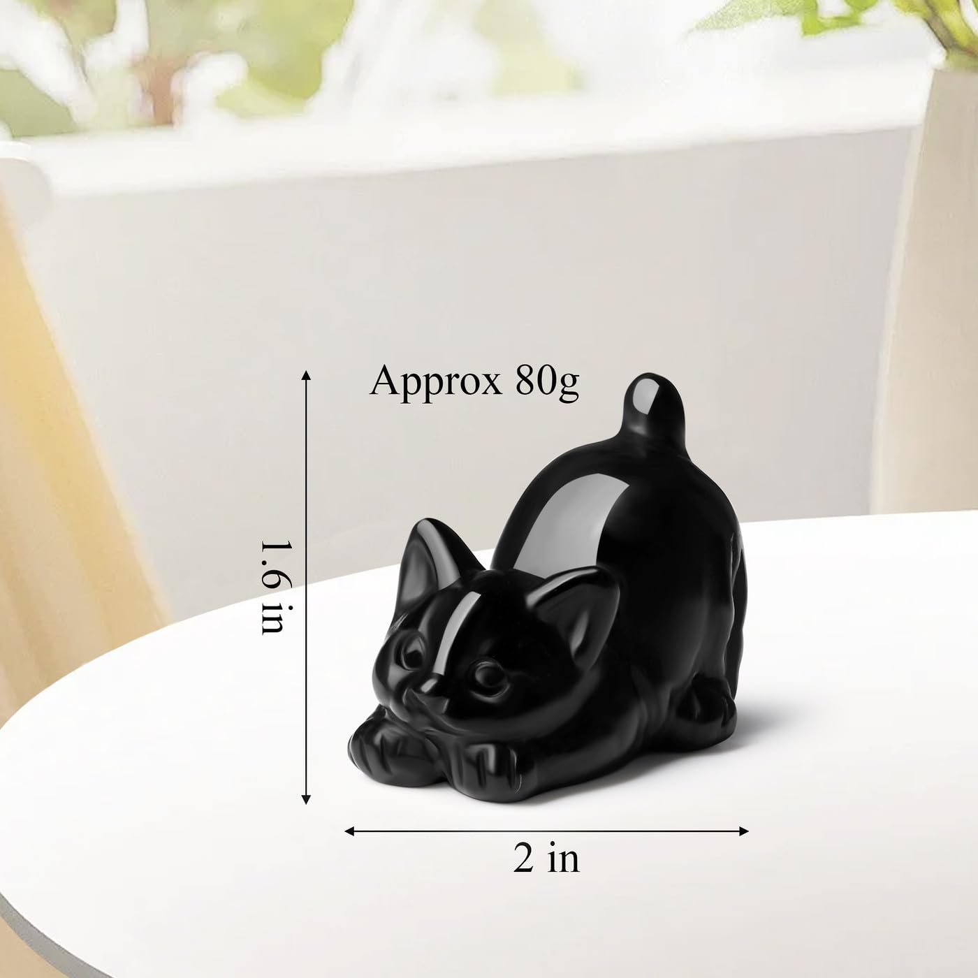 Black Obsidian Cat Statue Crystals and Healing Stones Cat Carved Room Home Decor Figurines for Office Lazy Sculpture Stone Crystal Desk Cute Art Decoration Gemstones Gifts for Cat Lovers Women