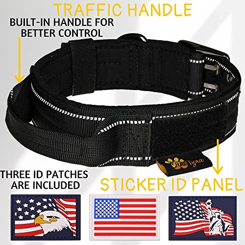 ADITYNA - Heavy Duty Dog Collar with Handle - Thick Dog Collar for Large Dogs - Wide, Reflective, Tactical, Soft Neoprene Padded - Perfect Dog Collar for Training and Walking