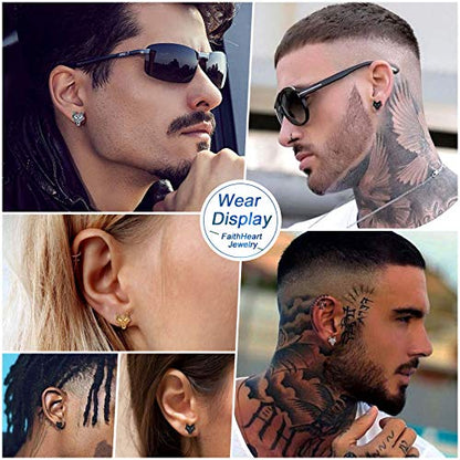 FaithHeart Norse Viking Jewelry Sterling Silver/Stainless Steel Stud Earrings Celtic Wolf/Thors Hammer Studs for Women Men