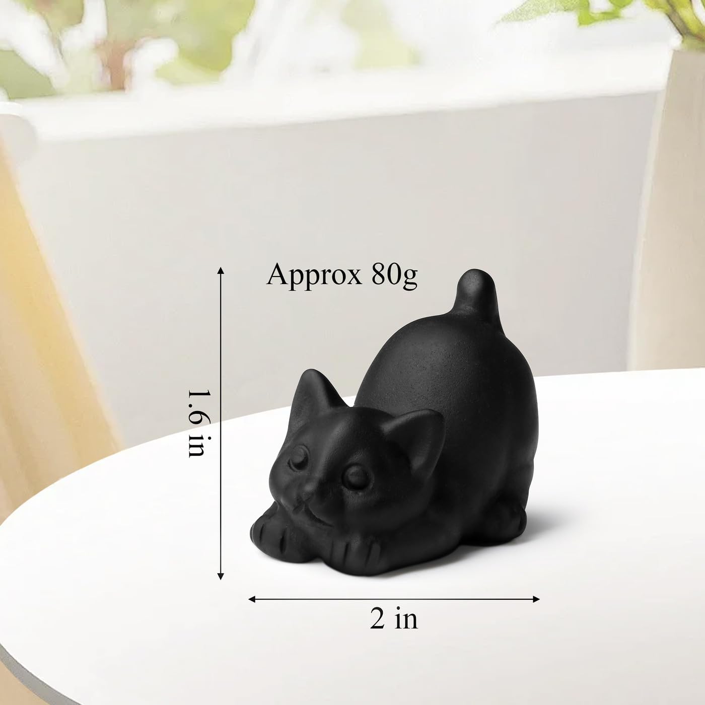 Black Obsidian Cat Statue Crystals and Healing Stones Cat Carved Room Home Decor Figurines for Office Lazy Sculpture Stone Crystal Desk Cute Art Decoration Gemstones Gifts for Cat Lovers Women