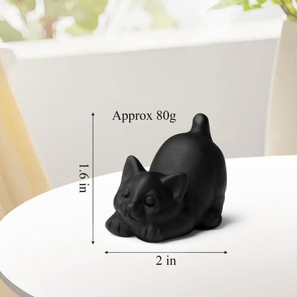 Black Obsidian Cat Statue Crystals and Healing Stones Cat Carved Room Home Decor Figurines for Office Lazy Sculpture Stone Crystal Desk Cute Art Decoration Gemstones Gifts for Cat Lovers Women