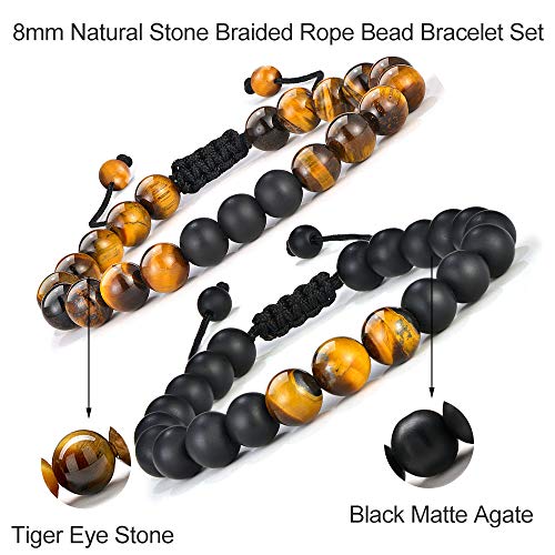 M MOOHAM Natural Stone Bracelets for Men - 8mm Tiger Eye | Matte Agate | Lava Rock Bracelets for Men Teen Boys Gifts Fathers Day Anniversary Birthday Gifts for Him