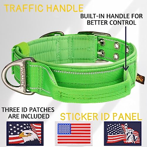 ADITYNA - Heavy Duty Dog Collar with Handle - Thick Dog Collar for Large Dogs - Wide, Reflective, Tactical, Soft Neoprene Padded - Perfect Dog Collar for Training and Walking