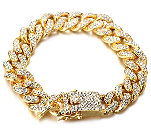 Halukakah Cat Collar - Carat - Iced Out Diamond Cuban Link Gold Chain for Cats & Kittens - Platinum Plated 7" Collar Size - for Decoration Only - Get Your Cat Catwalk Ready
