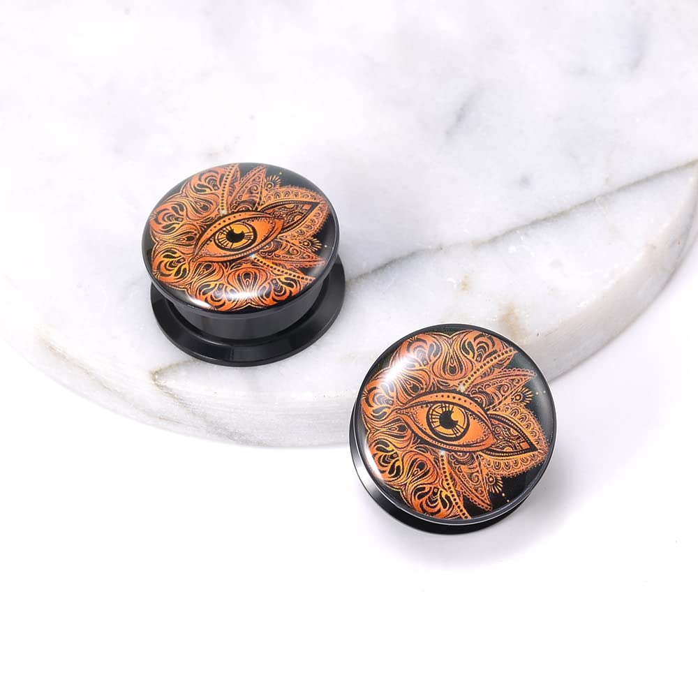 1 Pair Acrylic Solid Screw On Ear Plugs Tunnels Epoxy The Eye of Geometirc Flower Allergy Free 2g - 1 Inch Stretcher Art Color Drawing For Women For Men Body Piercing Jewelry