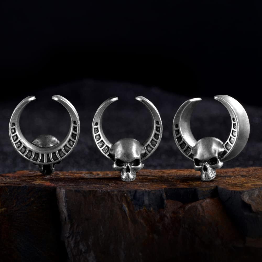 2PCS Punk Skull Ear Tunnels Brass Vintage Double Flared Plugs Cool Gothic Goat Head Ear Gauges Stretcher Piercings Gauge 0g to 1 inch