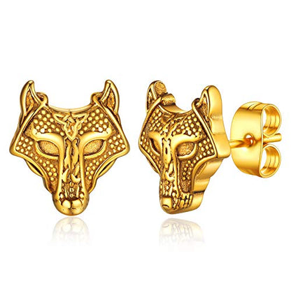 FaithHeart Norse Viking Jewelry Sterling Silver/Stainless Steel Stud Earrings Celtic Wolf/Thors Hammer Studs for Women Men