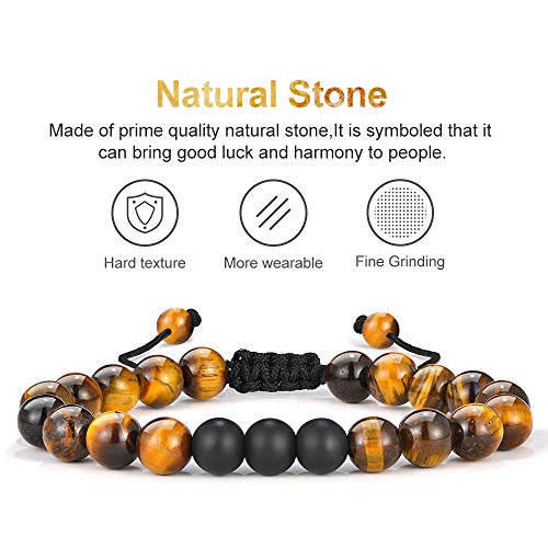 M MOOHAM Natural Stone Bracelets for Men - 8mm Tiger Eye | Matte Agate | Lava Rock Bracelets for Men Teen Boys Gifts Fathers Day Anniversary Birthday Gifts for Him