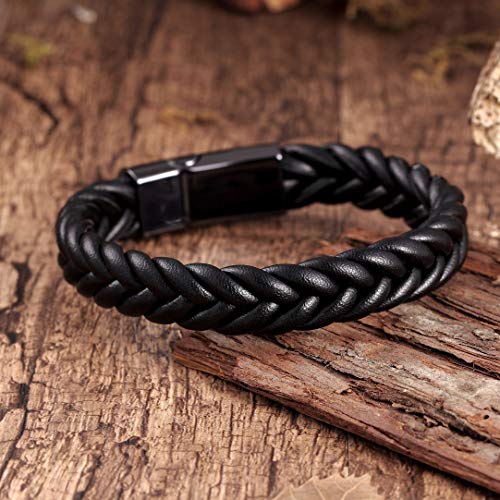 Urban Jewelry Braided Genuine Leather Bracelet with Locking Stainless Steel Clasp (Unique Designs Options)