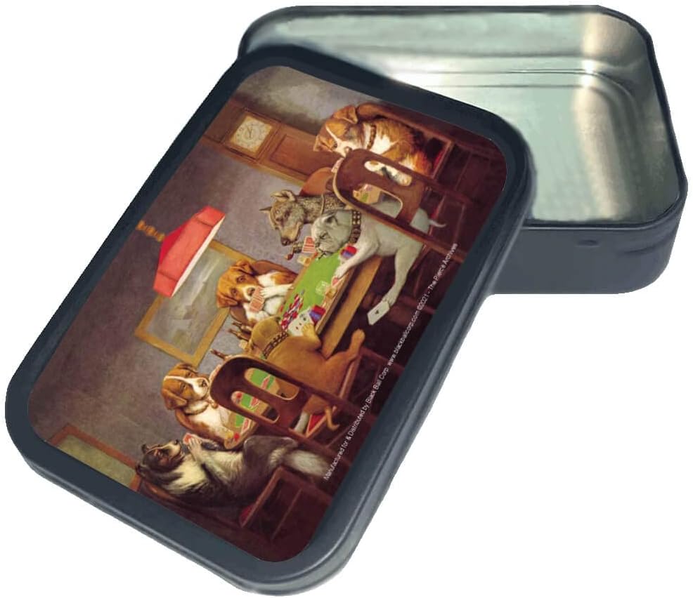 Stash Tins - Dogs Playing Poker Storage Container 4.37" L x 3.5" W x 1" H