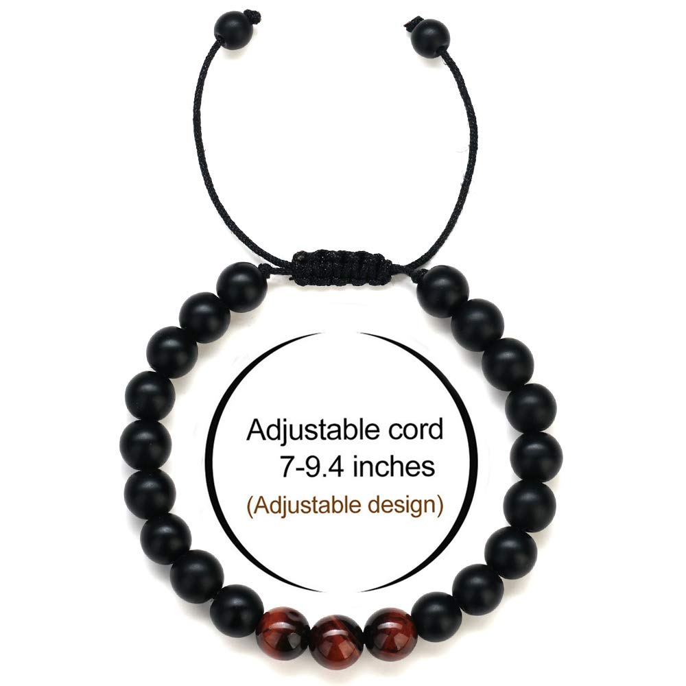 M MOOHAM Natural Stone Bracelets for Men - 8mm Tiger Eye | Matte Agate | Lava Rock Bracelets for Men Teen Boys Gifts Fathers Day Anniversary Birthday Gifts for Him