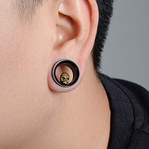 2PCS Stainless Steel Ear Gauges Tunnels Expander Vintage Black Gold Skull 0g-1 inch Body Piercing Jewelry