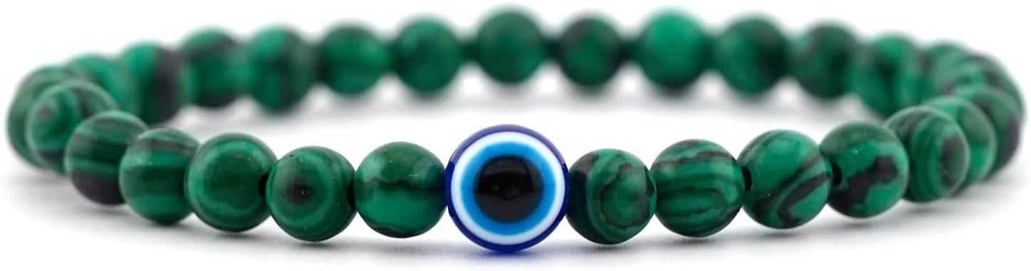 Natural Stone Agate Elastic Evil Eye Bracelet Kit with Charms Adjustable for Men Boyfriend for Gift Boys Stretch Bracelet for son Gifts 6mm