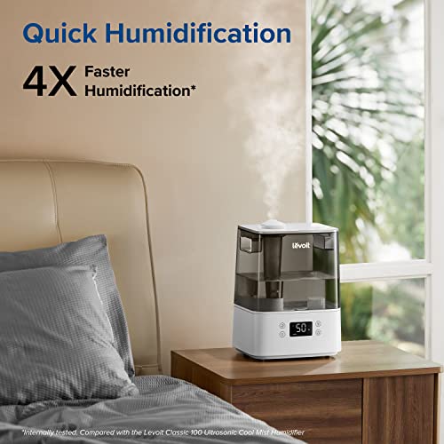 LEVOIT Humidifiers for Bedroom Large Room Home, (6L) Cool Mist Top Fill Essential Oil Diffuser for Baby & Plants, Smart App & Voice Control, Rapid Humidification & Auto Mode - Quiet Sleep Mode, Gray