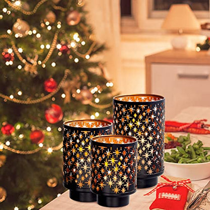 Metal Candle Holders for Jar Candles Set of 3,Hurricane Candle Holder for Pillar Candles Votives,Black and Gold Vintage Candlesticks for Table Centerpiece Home Decor