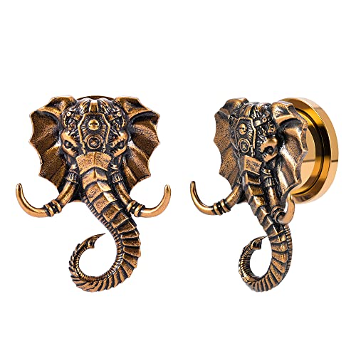 1 Pair Retro Ear Gauges Screw Fit Plug Flesh Tunnels Cat Fox Elephant Stretcher Earrings Hanger Expander Piercing Jewelry 8mm-25mm