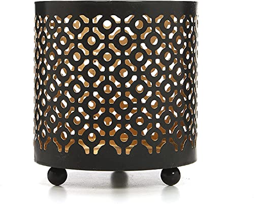 Hosley 4.5" High Black (Gold Inside) Metal Jar Holder Candle Sleeve. Candle Holder, Votive, Tea Light Lanterns Use with Tealights. Ideal Gift for Weddings, Parties, Spa and Aromatherapy O6