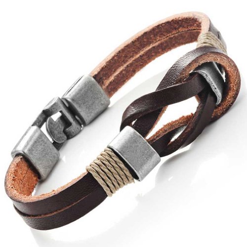 Urban Jewelry Braided Genuine Leather Bracelet with Locking Stainless Steel Clasp (Unique Designs Options)