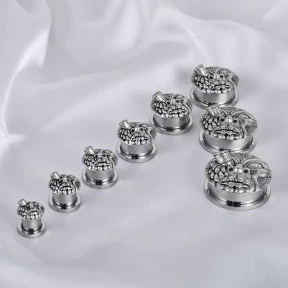 2PCS Surgical Steel Screw Fit Flesh Tunnels Skeleton Gothic Ear Expander Stretching Plugs Gauge 0G-1"(8mm-25mm)
