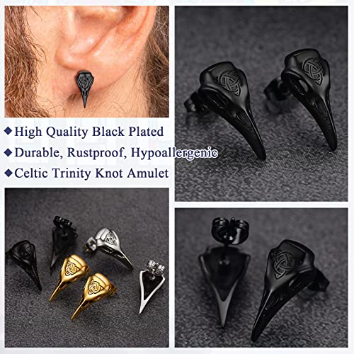 FaithHeart Raven Stud Earrings for Women Men, Stainless Steel Punk Gothic Norse Viking Crow Ear Studs with Delicate Gift Packaging