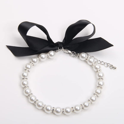 Dog Cat Pearls Necklace Collar with Bling Accessories and Ribbon Bow Pet Puppy Jewelry for Female Dogs Cats Small Medium (XL, Pink)