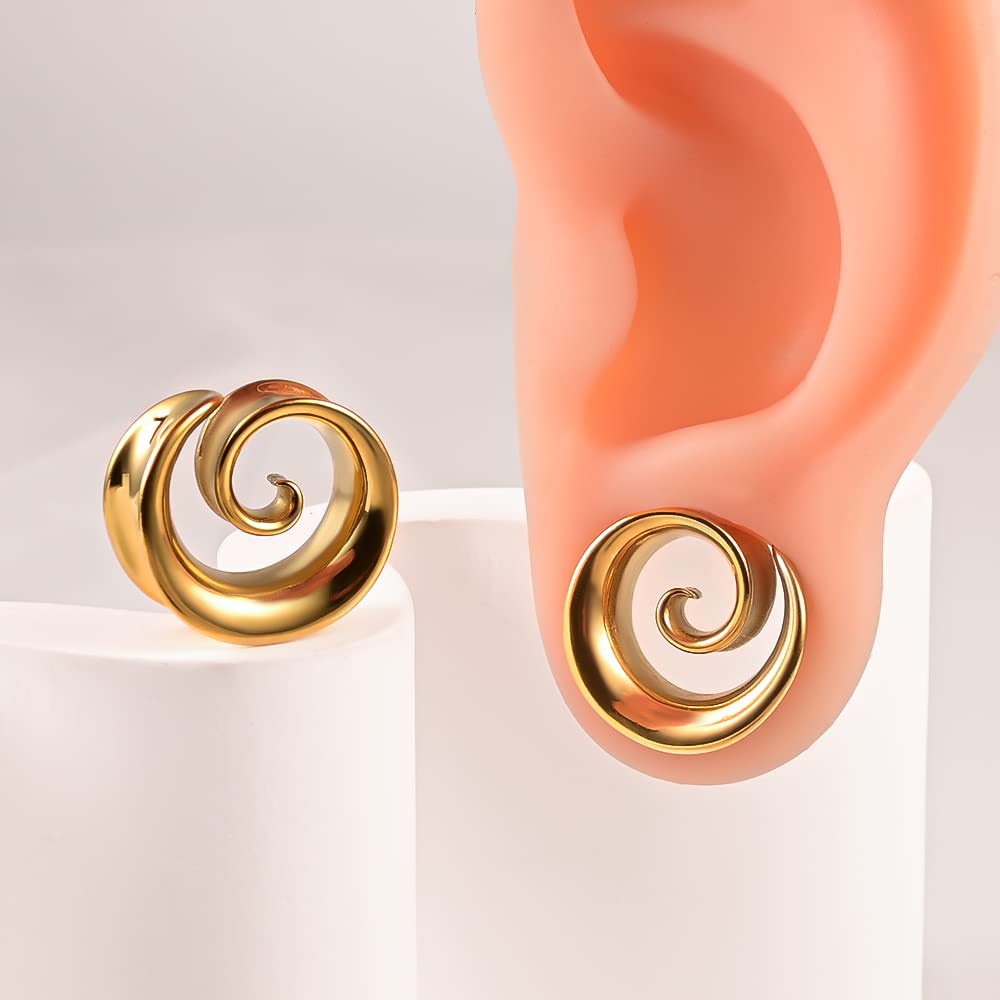 2PCS Spiral Saddle Ear Tunnels Plugs 316 Stainless Steel Ear Gauges Hypoallergenic Earrings Expander Stretcher Piercing Body Jewelry 0g-1"(8mm-25mm)