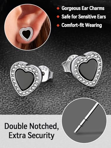 FaithHeart Sterling Silver Viking Runes Earrings for Men Women Black Onyx Stud Earrings Norse Mythology Amulet Jewelry with Gift Box