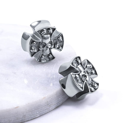 2PCS Stainless Steel 316L Punk Vintage Cross Skull Gauge For Ears Expander Stretcher Ear Tunnels Upgrade Saddle Plugs Double Flared Guage For Women Men 0g-1"