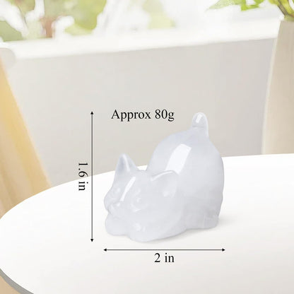 Black Obsidian Cat Statue Crystals and Healing Stones Cat Carved Room Home Decor Figurines for Office Lazy Sculpture Stone Crystal Desk Cute Art Decoration Gemstones Gifts for Cat Lovers Women