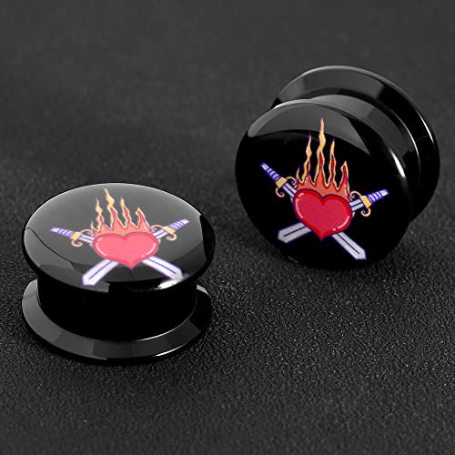 2 PCS Resin Acrylic Unique Heart Ear Tunnels and Plugs Body Piercing Jewelryfor Women Men Gift