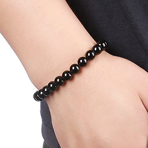 Hamoery Men Women 8mm Natural Stone Lava Rock Diffuser Bracelet Elastic Yoga Agate Beads Bracelet Bangle