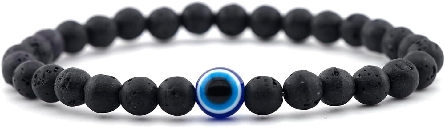 Natural Stone Agate Elastic Evil Eye Bracelet Kit with Charms Adjustable for Men Boyfriend for Gift Boys Stretch Bracelet for son Gifts 6mm