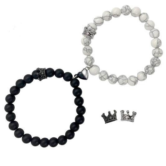 Couples Bracelets King&Queen Crown His and Her Bracelets Heart Matching Bracelets Long Distance Relationship Gifts for Boyfriend and Girlfriend on Anniversary Couples Jewelry for Women Men