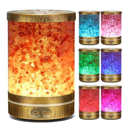 Essential Oil Diffuser, Aromatherapy Diffuser Himalayan Pink Salt Crystal, Diffusers for Essential Oils with 7 Color Lights 2 Mist Mode, Reduce Noise Design for Baby Room 120ml