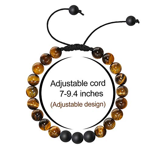 M MOOHAM Natural Stone Bracelets for Men - 8mm Tiger Eye | Matte Agate | Lava Rock Bracelets for Men Teen Boys Gifts Fathers Day Anniversary Birthday Gifts for Him