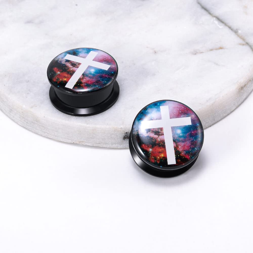 1 Pair Acrylic Solid Screw On Ear Plugs Tunnels Epoxy Allergy Free 2g - 1 Inch Stretcher Japanese Wave Pattern Vector Art Color Drawing For Women For Men Body Piercing Jewelry
