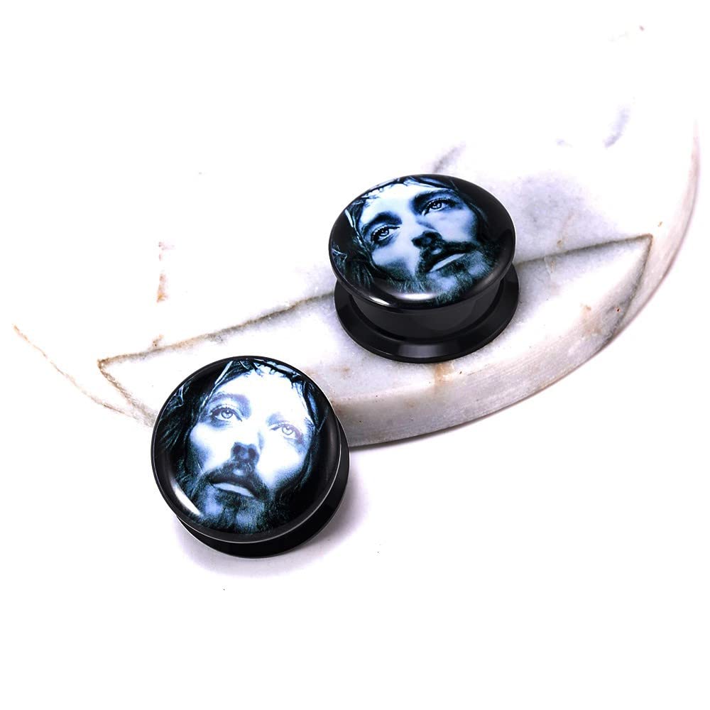 1 Pair Acrylic Solid Screw On Ear Plugs Tunnels Jesus Christ Epoxy Allergy Free 2g - 1 Inch Stretcher Art Color Portrait Drawing For Women For Men Body Piercing Jewelry